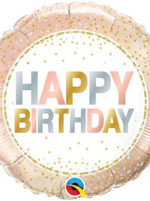 Фольгированный шар круг Happy Birthday розовое золото 46 см