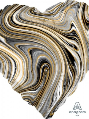 Фольгированный шар сердце Мрамор черное 48 см