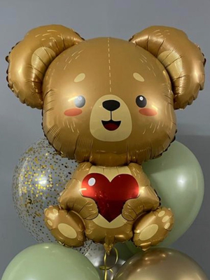 Фольгированный шар фигура плюшевый Мишка с сердцем 84 см