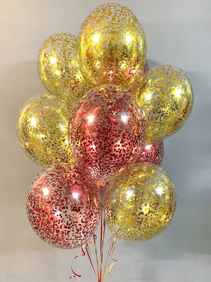 Латексный прозрачный шар с конфетти золотой и красный 30 см