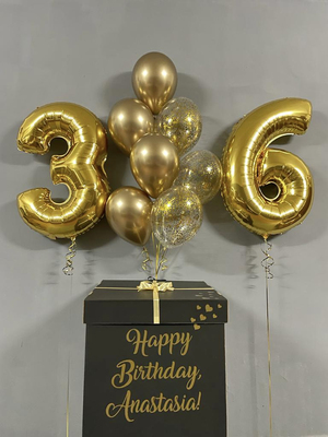 Коробка с шарами С Днём рождения с цифрами