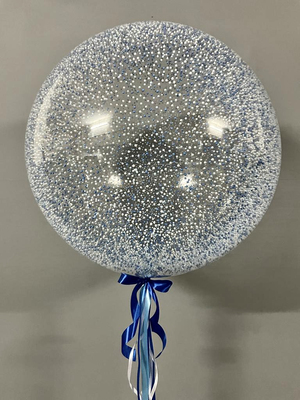 Шар баблс с пенопластовыми голубыми  белыми синими шариками   61 см