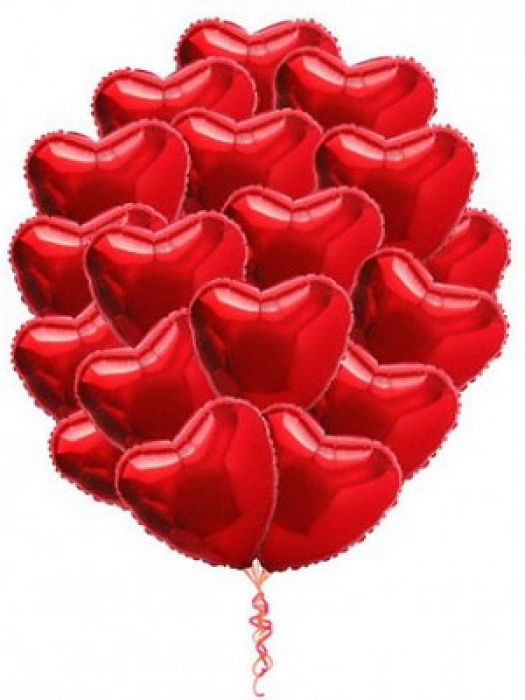 Облако шаров фольгированные Красные сердца 46 см