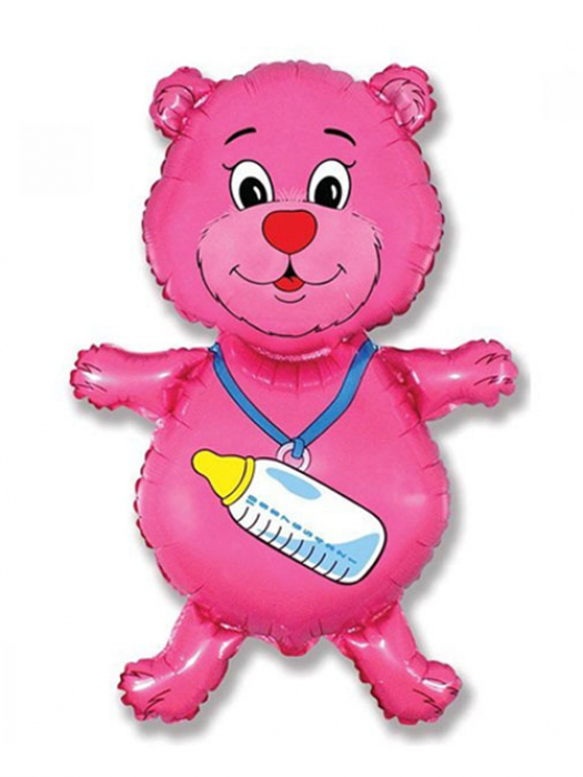 Шар Медвежонок с бутылочкой розовый 92 см