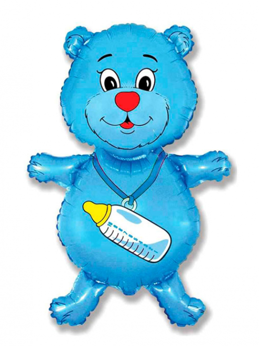 Шар Медвежонок с бутылочкой голубой 92 см
