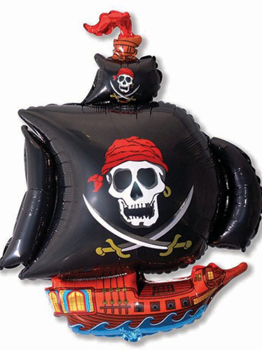 Фольгированный шар фигура Пиратский корабль черный 104 см
