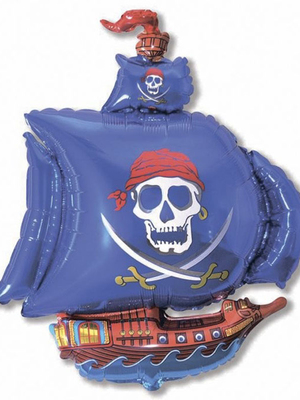Фольгированный шар фигура Пиратский корабль синий 104 см