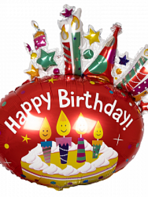 Фольгированный шар торт и свечи Happy Birthday красный 107 см